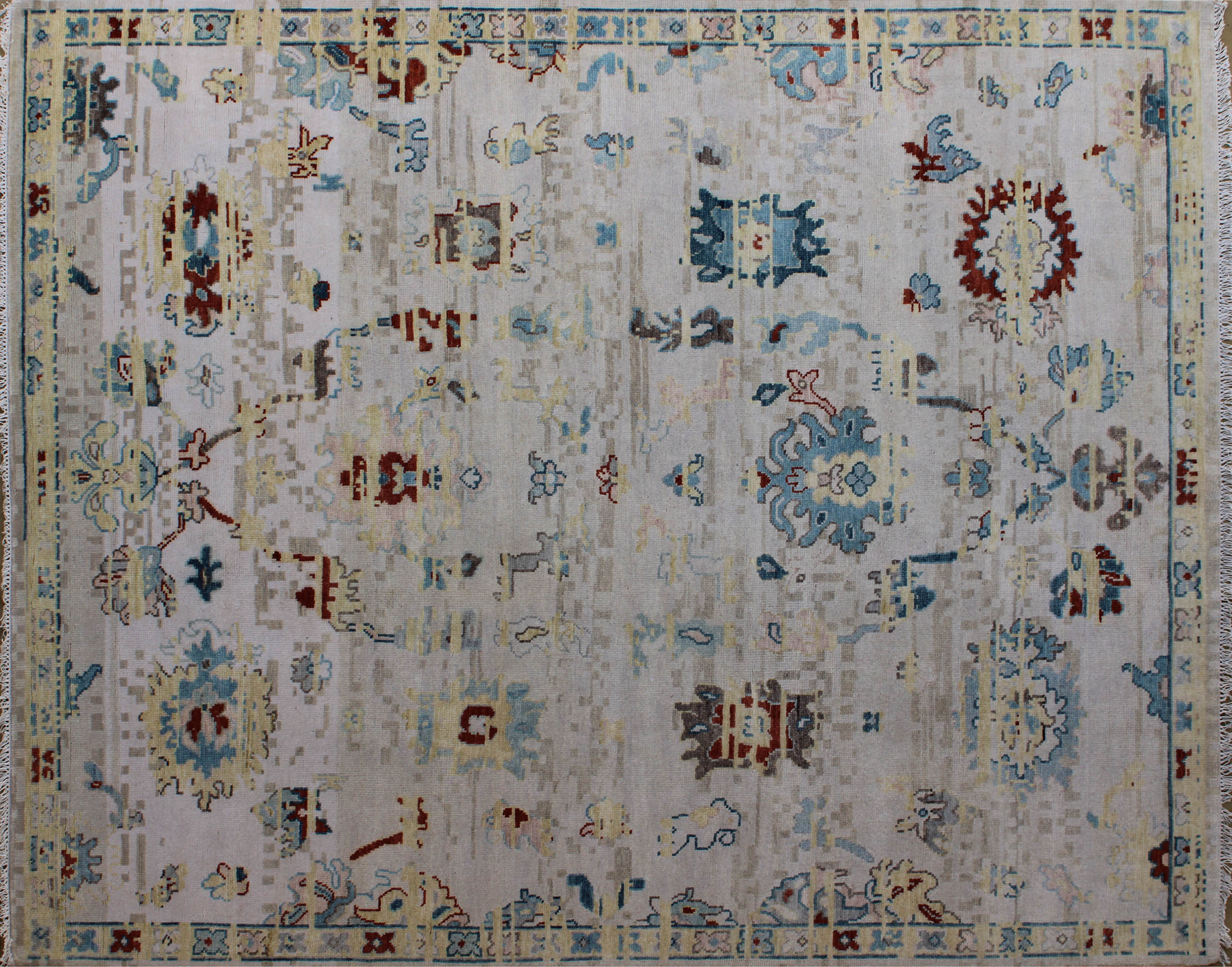 Oushak Celestine Ivory Classic Wool Rug 8ft x 10ft - Handknotted Carpet Manufacturer Mirzapur